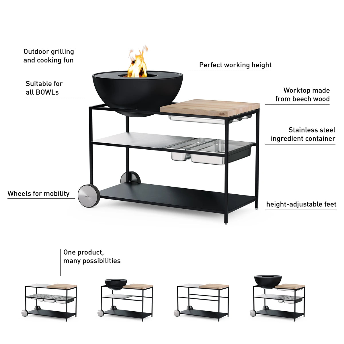 Höfats Fire Kitchen met Bowl 57 Plancha BBQ Set