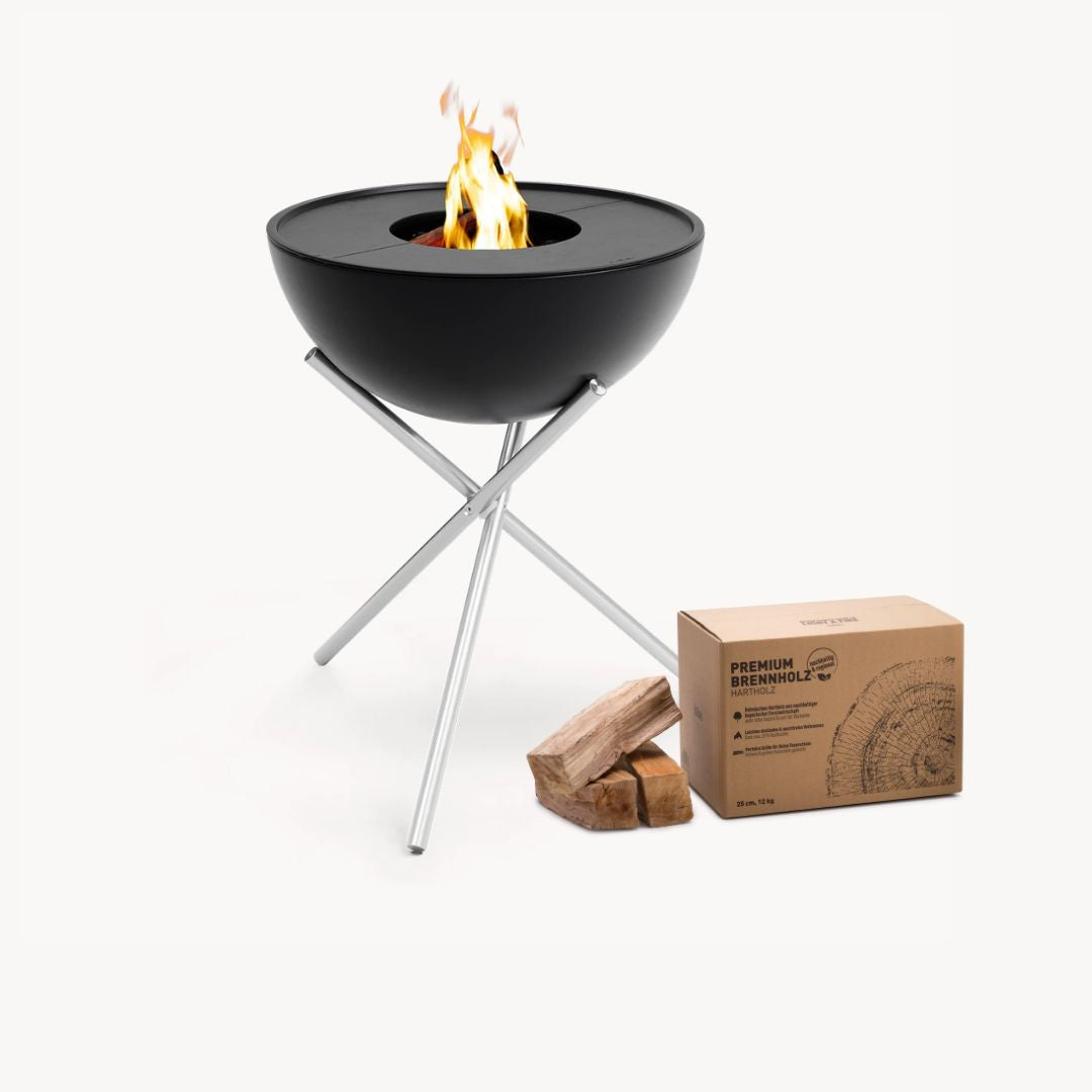 Höfats Bowl 57 Vuurkorf Plancha BBQ Set hoog + Premium Hout Voordeelbundel